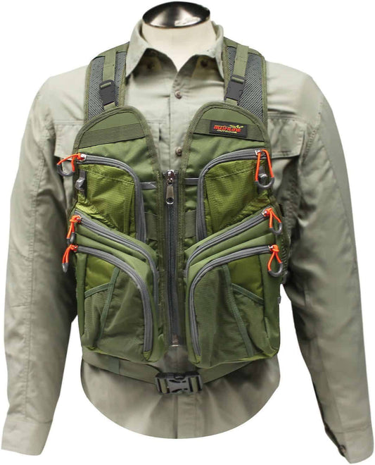 Multi-pocket mesh fishing vest with ventilation, net holder, and storage – essential fishing gear and accessories for anglers who love to go fishing.