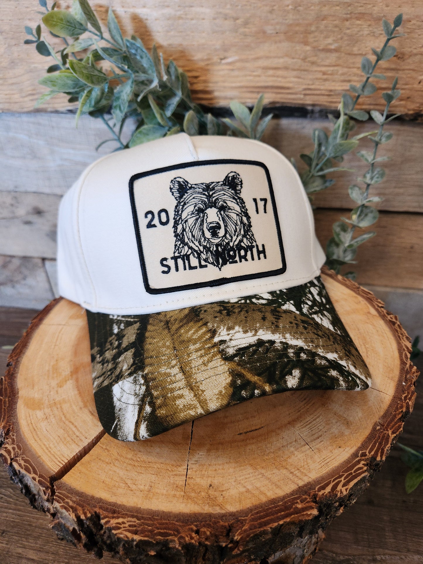 CAMO AND CREAM BEAR SNAPBACK
