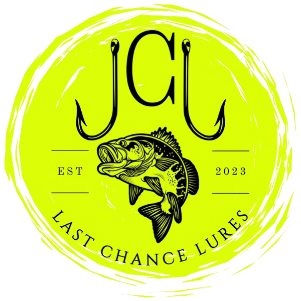 Logo of Last Chance Lures with a fish illustration on a yellow background